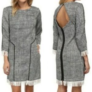 Sam Edelman Black White Tweedy Open Back Fringe Dress Size Medium NEW $149